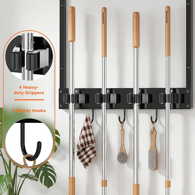 Broom Holder Wall Mount with Shelf Load 66LBS Broom and Mop Organizer Wall - Image 3