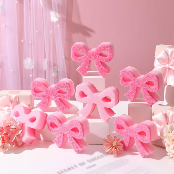 Tioncy 12 Pack Pink Bow Kitchen Sponges Bulk Pink Coquette Dual Sided by Tioncy