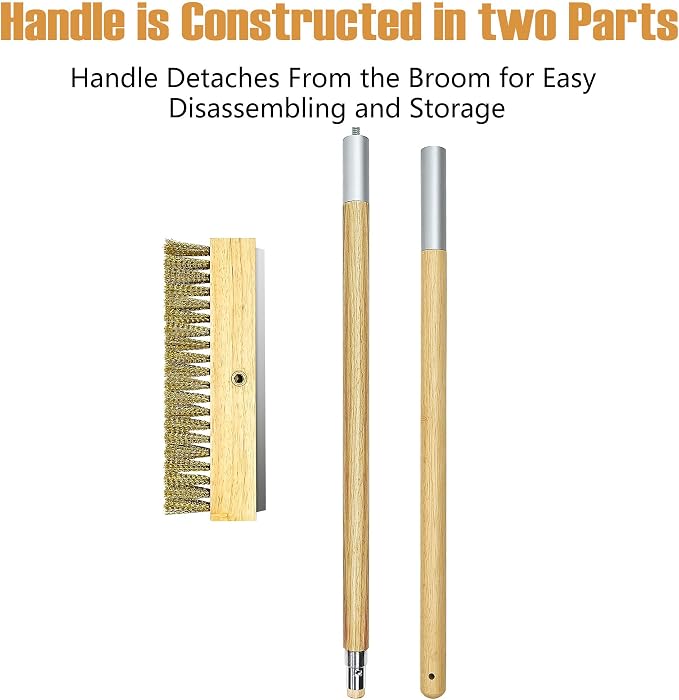 LRUI Pizza Oven Brush with Scraper, 41-Inch Long Wood Handle Brass Bristles - Image 4