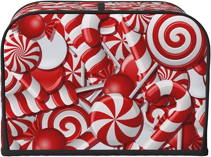 Red And White Christmas Candy Canes 4 Slice Toaster Cover, Waterproof Toaster Dust Cover Bread Maker Protective Cover For Small Kitchen Appliance Dining Room Table Home Decor Gifts