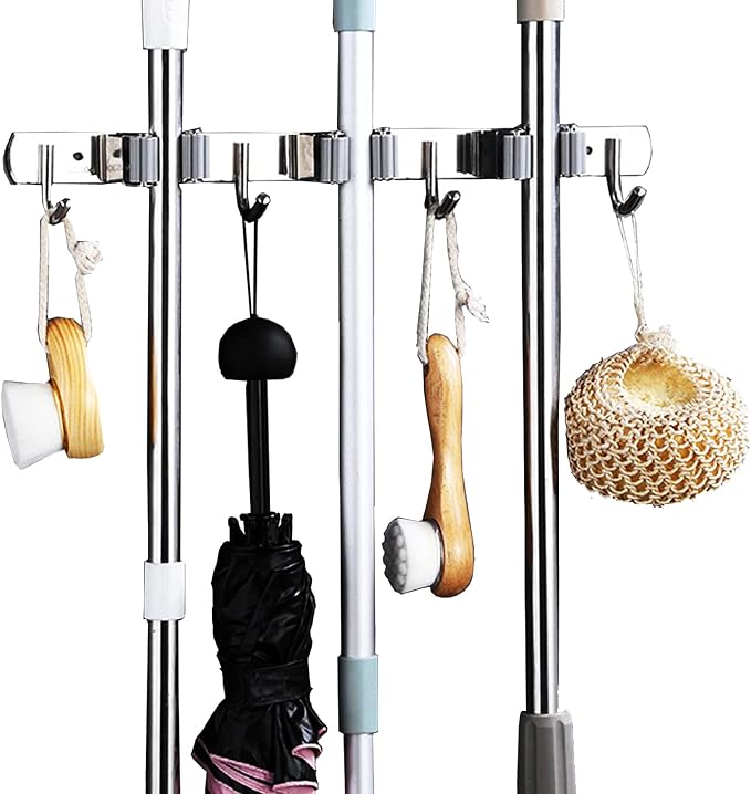 Broom Mop Holder Wall Mount Cleaning Tool holder, Heavy Duty Stainless Steel by Unknown
