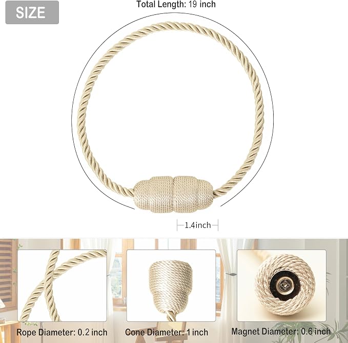 Magnetic Curtain Tiebacks Rope Curtain Tie Backs - Image 2