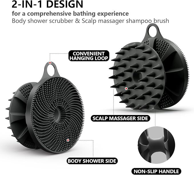 2 in 1 Silicone Brush, BEAUTAIL Body Shower Scrubber and Scalp Hair Massager - Image 2