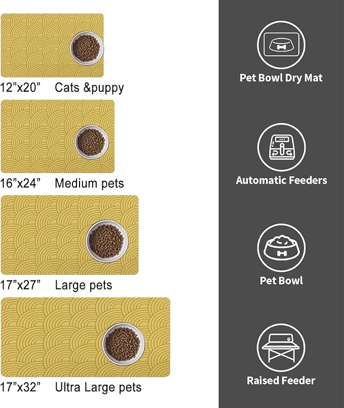 Dog Food Mat for Floors, Absorbent and Quick-Drying Pet Cat Food Mat,Anti-Fouling and Easy-to-Clean Pet Feeding Mat,Dog Bowl Mats for Messy Drinking Water Bowls.17 x27inch Boho Style