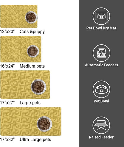 Dog Food Mat for Floors, Absorbent and Quick-Drying Pet Cat Food Mat,Anti-Fouling and Easy-to-Clean Pet Feeding Mat,Dog Bowl Mats for Messy Drinking Water Bowls.17 x27inch Boho Style