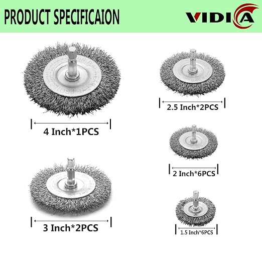 Wire Brush Set 20 Pcs, 1/4 Inch Hex Shank Wheel - Image 2
