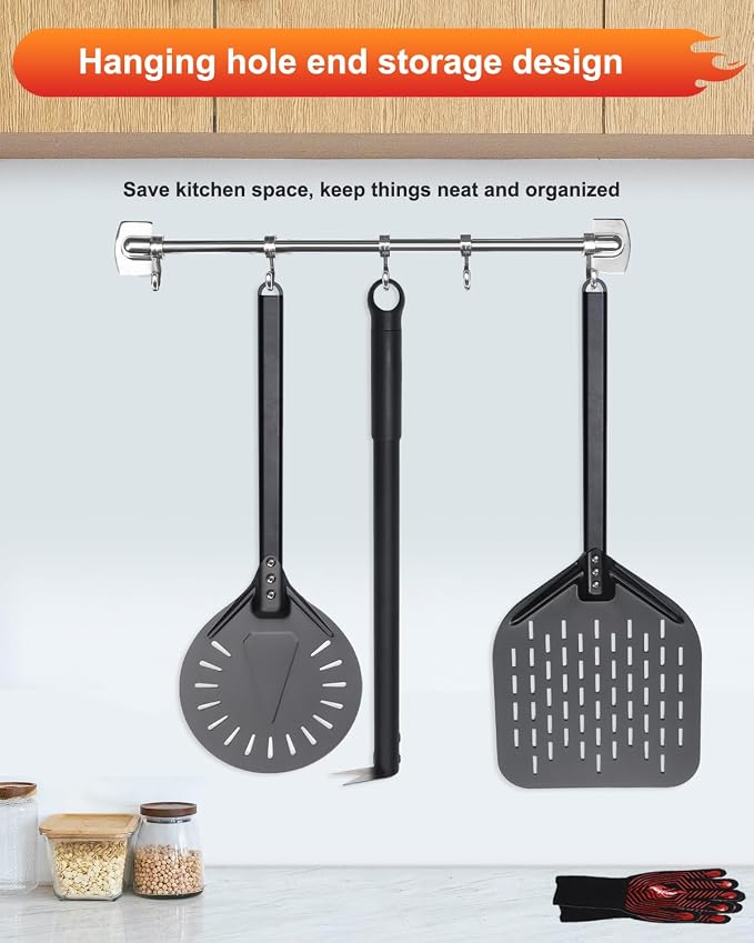 4PCS Perforated Pizza Peel 9&12 Inch, Heat-Resistant Oven Mitts, Bubble Spinner - Image 6