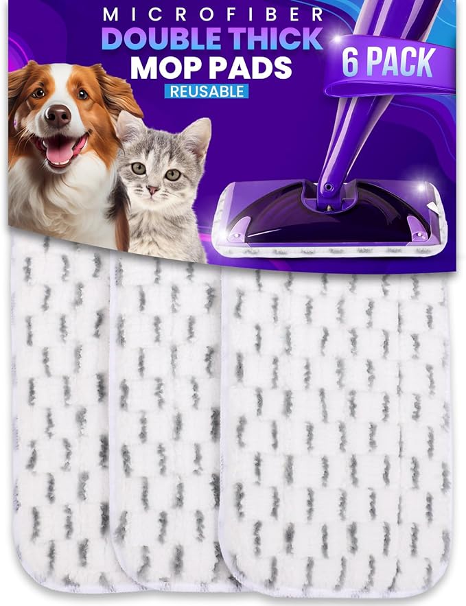 6pcs of Universal 11-inch Velcro Type Reusable Floor Mop Pads Compatible by JINCLEAN