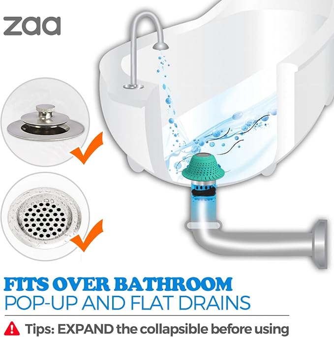 zaa Bathtub Drain Hair Catcher, Silicone Collapsible 1 Pack Drain Protector - Image 3