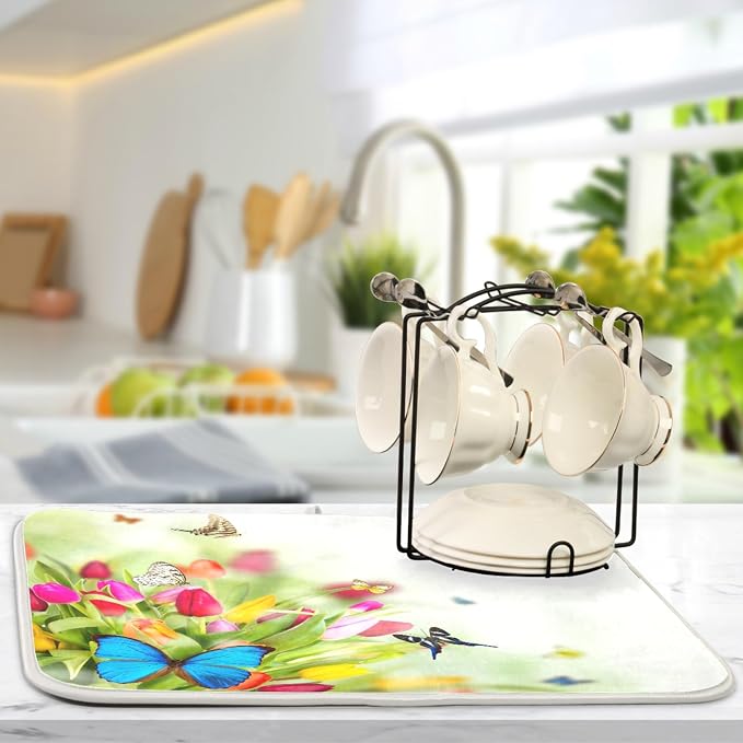 Tarity Colorful Tulip Butterfly Dish Drying Mat - Image 5