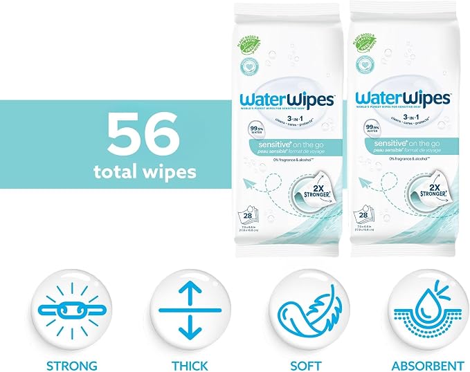 WaterWipes Sensitive+ On The Go Wipes, 3-In-1 Cleans, 99.9% Water, Unscented & - Image 2