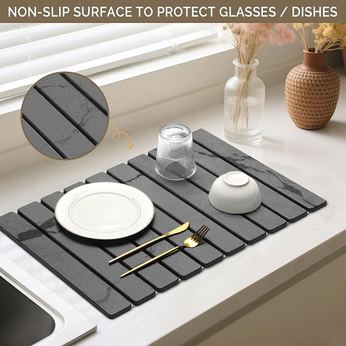 Large Stone Dish Drying Mat for Kitchen Counter, Foldable Water Absorbing - Image 4