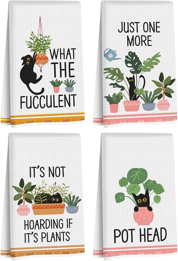 Hanamiya Na 4 Pcs Funny Cat Kitchen Towels, Plant Lover Gifts by Hanamiya+Na