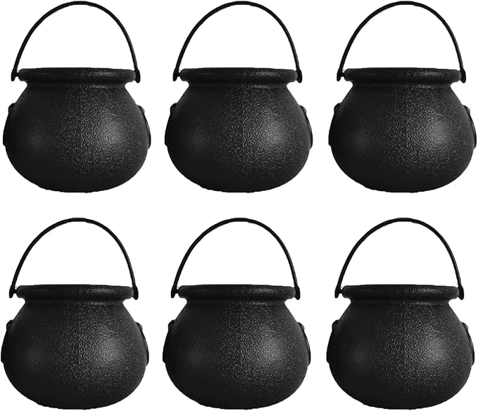 Mini Plastic Cauldron and Mini Broom Halloween Decorations Witch Pot Black - Image 3