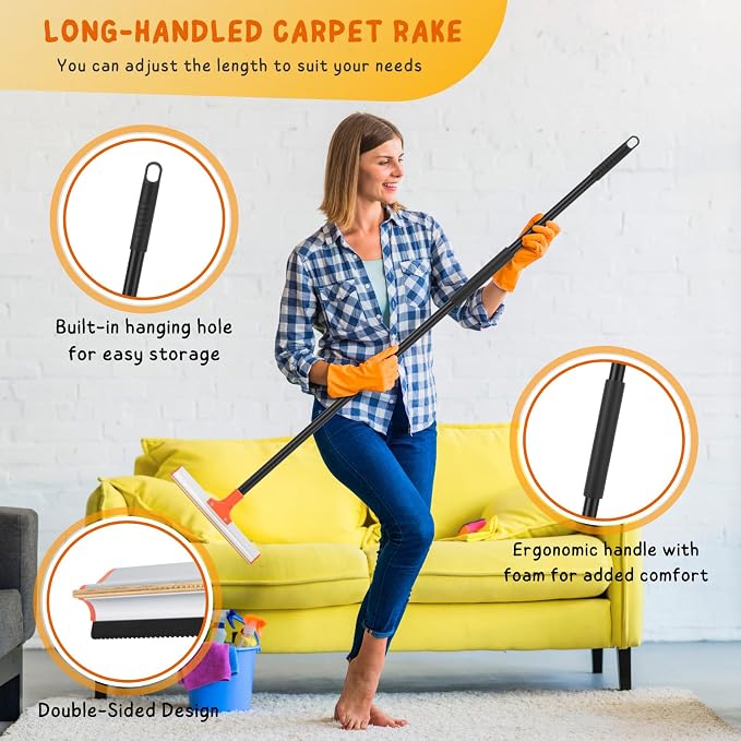 Carpet Rake for Pet Hair Removal, Stair Carpets and Couch Cleaning Rake - Image 2