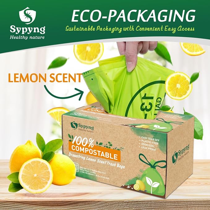 13-17 Gallon Compostable Trash Bags Heavy-Duty & Durable, 1.1 Mil Thick | 100% - Image 2