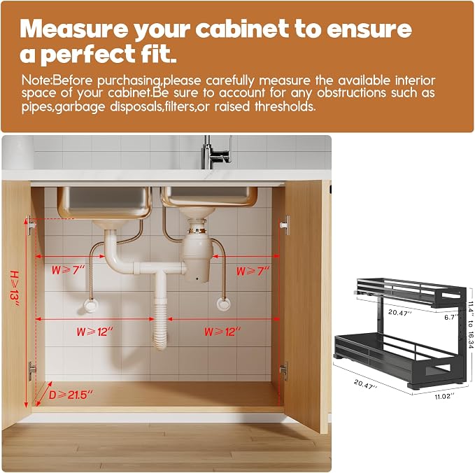 2-Pack 20.47"Deep Under Sink Organizer And Storage, 2-Tier L-Shaped Pull Out - Image 2