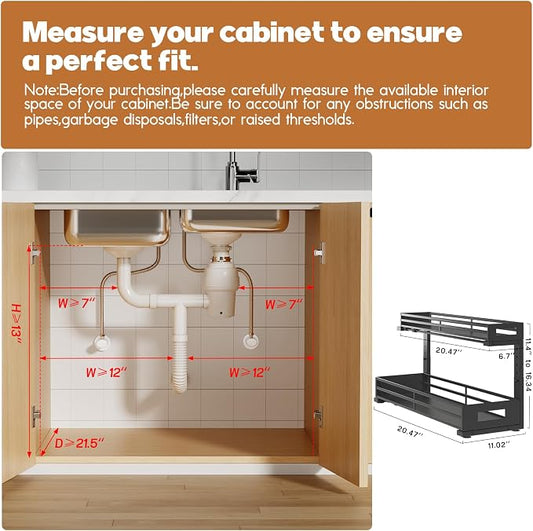 2-Pack 20.47"Deep Under Sink Organizer And Storage, 2-Tier L-Shaped Pull Out - Image 2