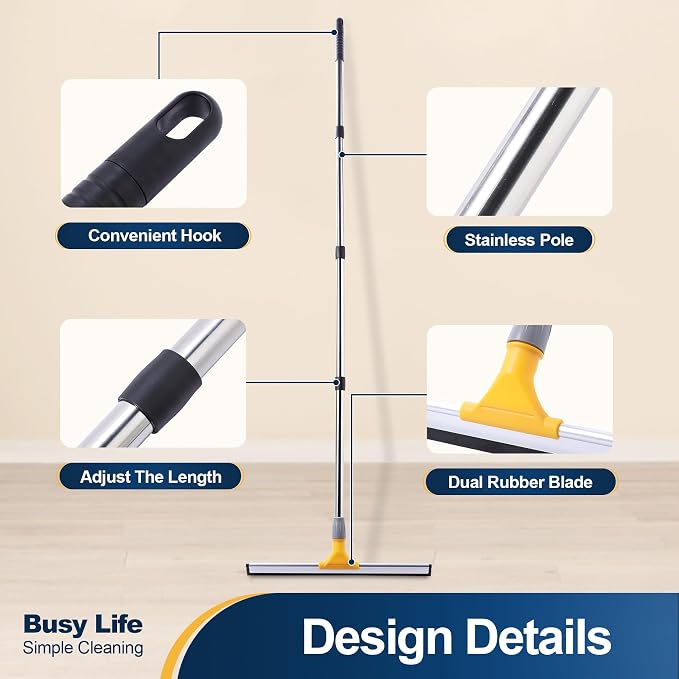 Yocada 17.7" Floor Squeegee Rubber TPR Blade Scrubber Broom 61.8inch Pole - Image 2