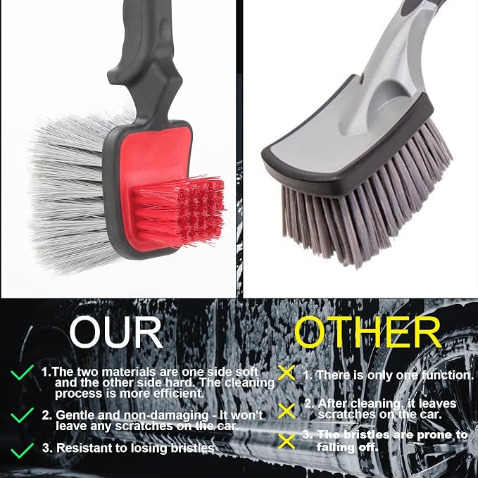 Dual Head Car Clean Brush, Wheel & Tire Brush, car Wheel Brush, Short Handle - Image 6