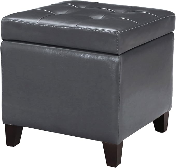 Adeco Bonded Leather Square Tufted Cubic Cube Storage Footstool, by Adeco