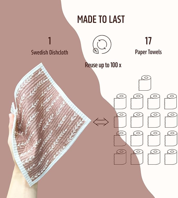 Swedish Dishcloths for Kitchen, 5 Pack Reusable Paper Towels Washable, Super - Image 4
