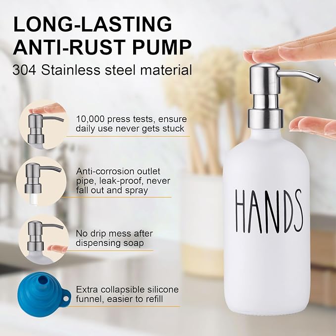 Glass Soap Dispenser for Kitchen, Farmhouse Kitchen Dish Hand Soap Dispenser Set - Image 3