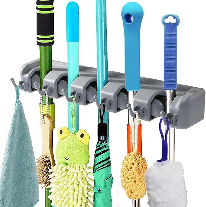 PP Plastic Multi-Function Broom & Mop Wall Mount Holder by Unknown