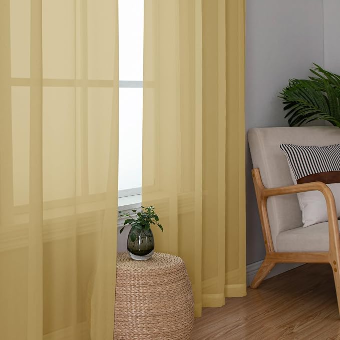 Chyhomenyc Gold Sheer Curtains 96 inches Long 2 Panels, Light Filtering Soft - Image 3