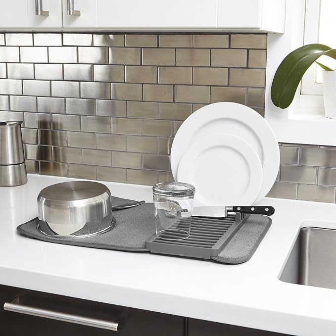 Umbra Udry Dish Rack and Microfiber Drying Mat – Space-Saving Design Folds Up - Image 2
