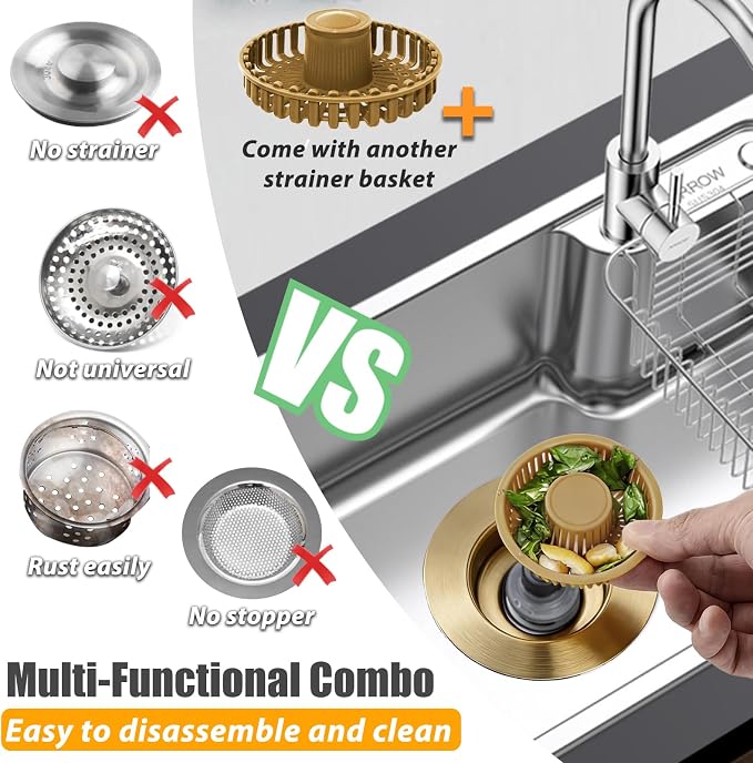 Kitchen Sink Drain Strainer, 3 in 1 Pop Up Kitchen Sink Stopper, - Image 2