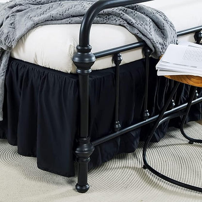 Bed Skirt Full Size Ruffled Bed Skirt with Split Corners, 16 Inch Drop Dust Ruffle Bed Skirt with Platform, Black, Full - 16" Drop