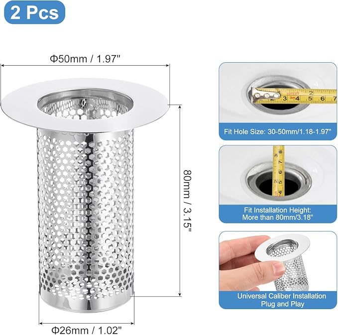 uxcell 3 Pack Shower Drain Strainer, 3.1" x 2" Stainless Steel Floor Drain - Image 2
