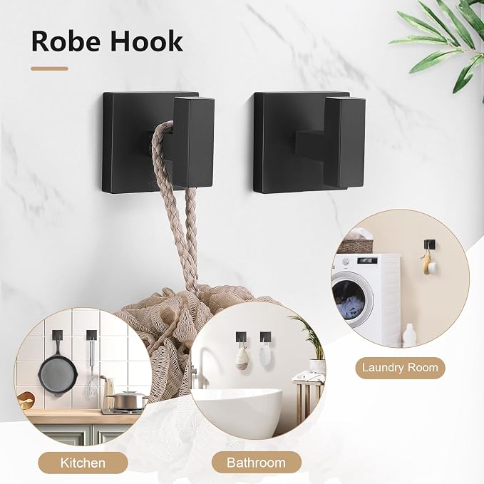 TQKAG 5-Pieces Matte Black Bathroom Hardware Accessories Set 23.6" SUS304 - Image 2