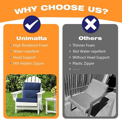 Sunbrella Outdoor Separate High Back Cushion Seat Pads, 2-Pack 44 x 21 Inch Water-Repellent & Fade-Resistant Patio Furniture Cushions with Ties for Adirondack, Rocking Chairs, Specrtum indigo