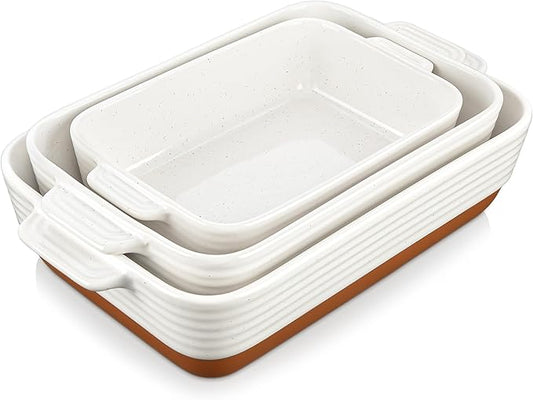 MALACASA Casserole Dishes for Oven, Ceramic Baking Dishes Set of 3, Baking Pan by MALACASA
