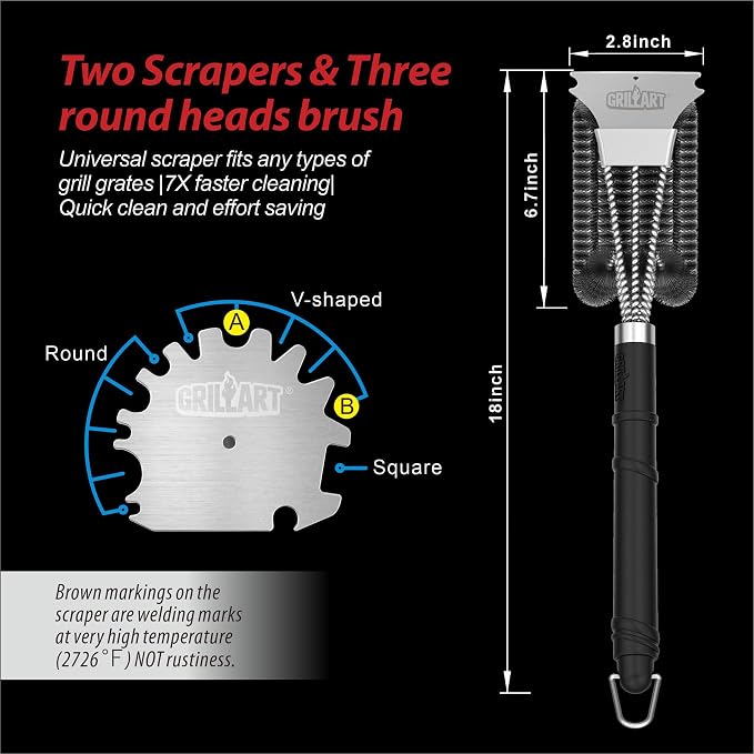 GRILLART Grill Brush and Scraper, 18 Inch BBQ Grill Cleaning Brush Kit - Image 3