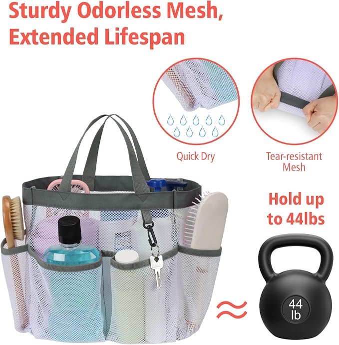 F-color Mesh Shower Caddy Portable, Upgrade Deeper 7 Pockets Shower Bag Basket - Image 3