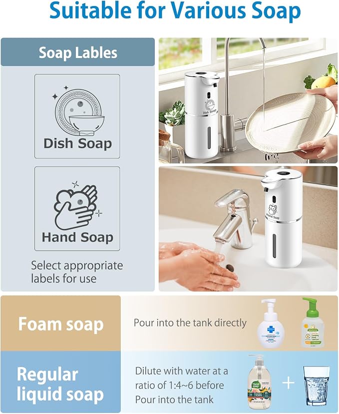 Automatic Foaming Soap Dispenser 12.8oz, Rechargeable & 6 Levels Foaming - Image 6