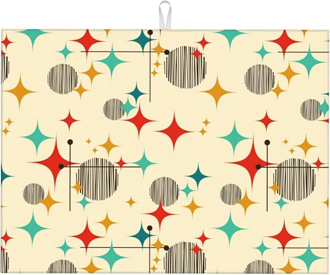 Mid Century Modern Atomic Retro Microfiber Dish Drying Mat by Unknown