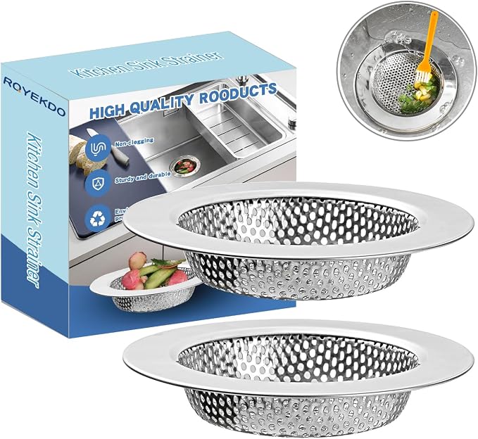 RQYEKDO Kitchen Sink Drain Strainer, 2 Pack Stainless Steel Sink Drain Basket by rqyekdo