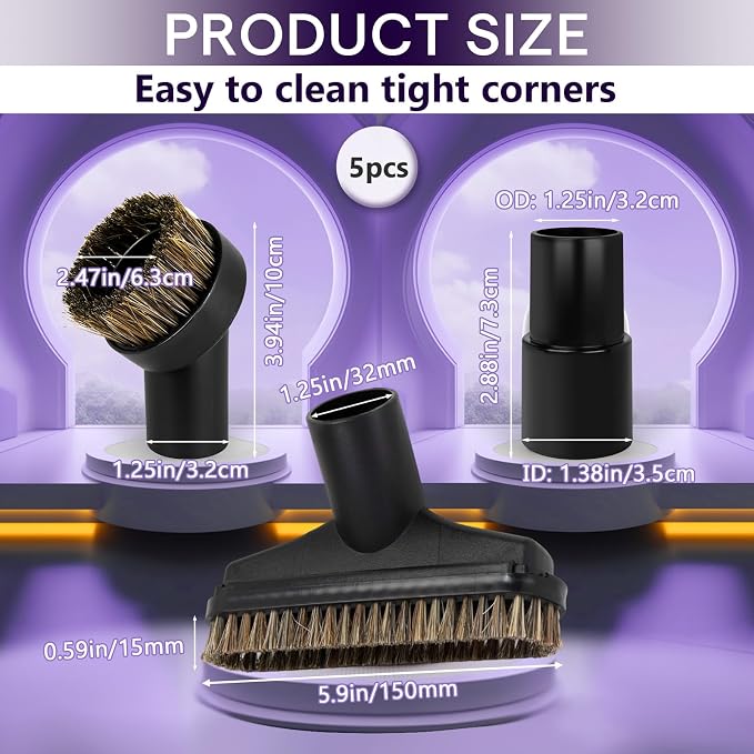 5PCS Horse Hair Brush Vacuum Attachment Set - Image 3