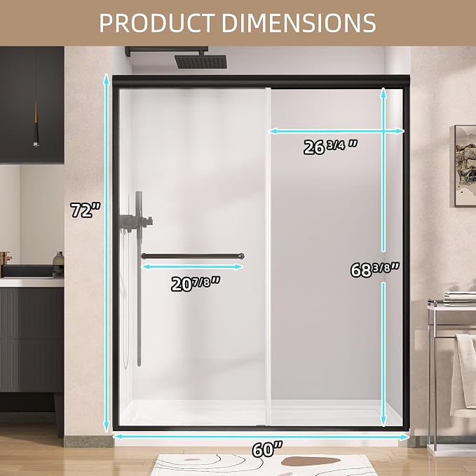 GETPRO Shower Door 56-60 in. W x 72 in. H Semi-Frameless Double Sliding Shower - Image 9