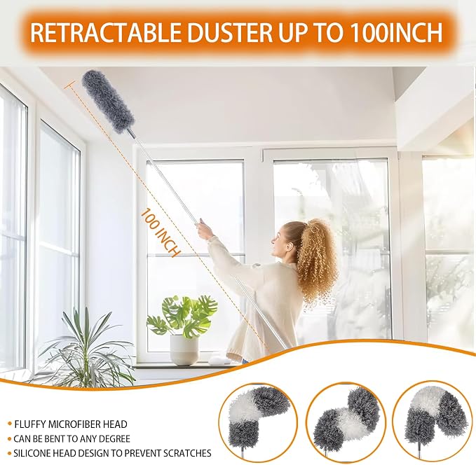 Microfiber Feather Duster Kit, Bendable Reusable Washable Cobweb Duster - Image 5