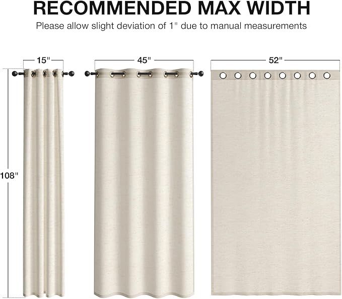 Anmao Flax Linen Curtains for Living Room 108 Inch Length 2 Panels Set, Light Filtering Sheer Window Curtain Drapes for Bedroom with Nickel Grommet, 52 Inch Wide Each Panel, Linen Color