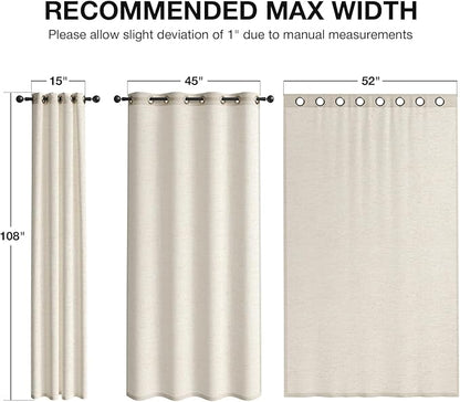 Anmao Flax Linen Curtains for Living Room 108 Inch Length 2 Panels Set, Light Filtering Sheer Window Curtain Drapes for Bedroom with Nickel Grommet, 52 Inch Wide Each Panel, Linen Color