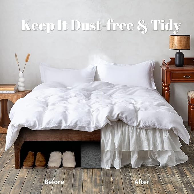 BISELINA White Ruffled Bed Skirt 22-Inch Tailored Drop Cotton Voile Dust Ruffle Soft Cozy Elegant Luxurious Bedding (22" King, White)