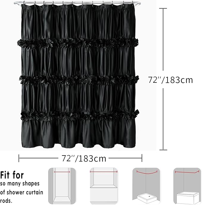 Black Ruffle Shower Curtain, Vintage Handcrafted Bow Tie Bath Curtain - Image 6