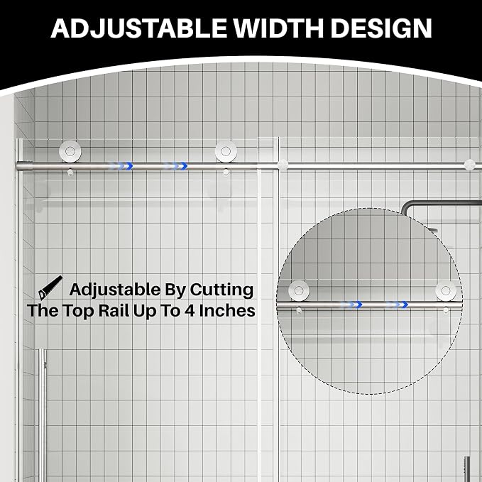 WinZo Frameless Shower Door 50-54 in W x 75 in H, Sliding Shower Door - Image 5