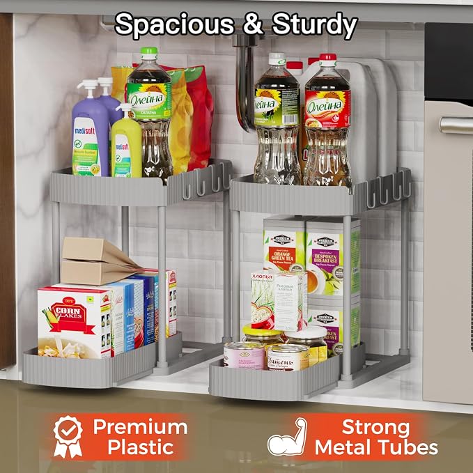 2 Pack Multi-Purpose Pull-Out Storage Organizers, Under Sink Organizers and - Image 3